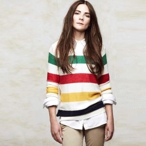 The Bay / Hudson's Bay Classic Stripes Fitted Sweater ivory and multi stripes S